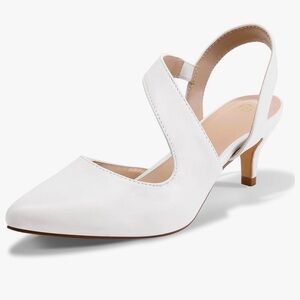 White Pointed Slingback Kitten Heel Pumps - Women's